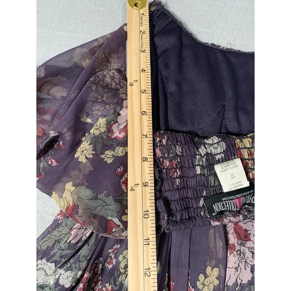 THE PYRAMID COLLECTION Purple Floral Layered tiered Ruffle ‎ Dress XS